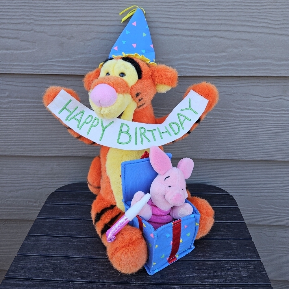 Disney TIGGER Happy Birthday Plush Piglet Present 12" Winnie The Pooh Gram RARE